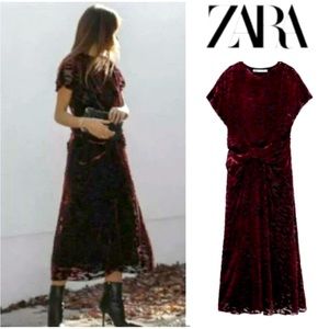 Zara draped velvet midi dress size small